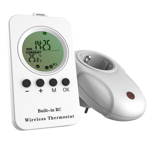Nashone Prise Thermostat d¿Ambiance Sans Fil avec Télécommande pour Radiateur Electrique et Climatiseur Mobile - Type Remote and Socket