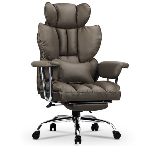 Chaise Bureau Avec Repose-Pieds, Fauteuil De Direction Large, Fauteuil De Bureau Avec Repose-Pieds Télescopique, Soutien Lombaire, Dossier Inclinable, Pu Cuir, Kaki