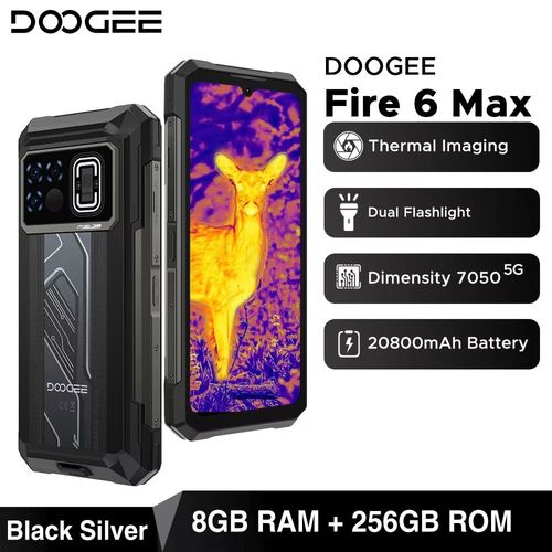DOOGEE Fire 6 Max 5G robuste à imagerie thermique 256 Go Noir Argent