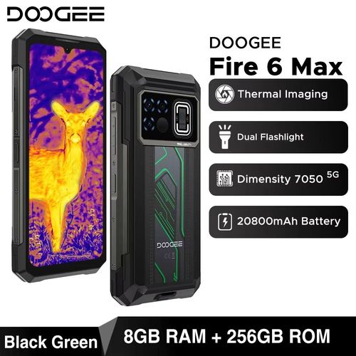 DOOGEE Fire 6 Max 5G robuste à imagerie thermique 256 Go Noir Vert