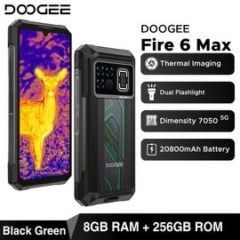 DOOGEE Fire 6 Max 5G robuste à imagerie thermique 256 Go Noir Vert