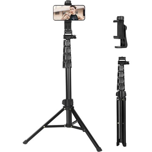 Trépied Téléphone Portable 168cm Aluminium Professionnel,Trepied Smartphone, Support Universel pour Smartphone/iPhone/Appareil Photo, Léger et Portable pour Voyage, Vlogging