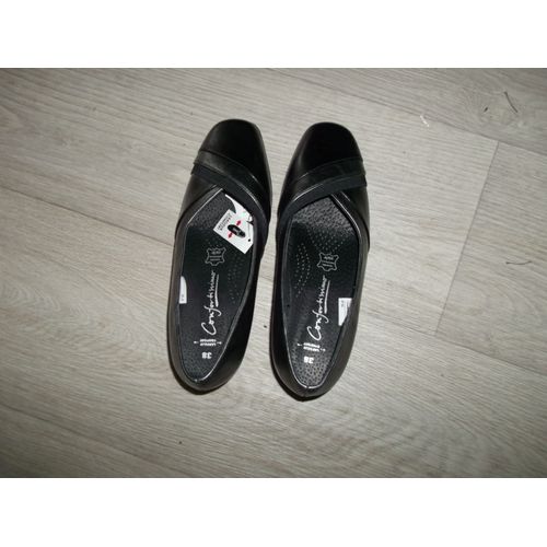 Escarpins Confortissimo Tout Cuir Noir, Argenté, Taille 38