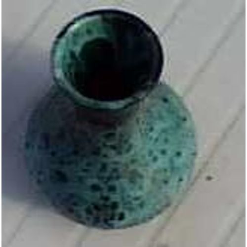 Petit Vase Bleu Et Noir en Céramique Cristallisée - 12x08cm Environ (Années 50/60)