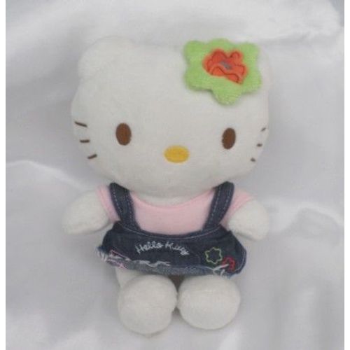 Doudou Peluche Hello Kitty Jupe Jeans Fleur Vert Sanrio