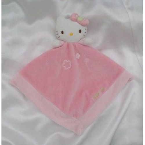 Doudou Plat Hello Kitty Rose Broderie Fleur Dessous Vert Grelot Jemini Sanrio