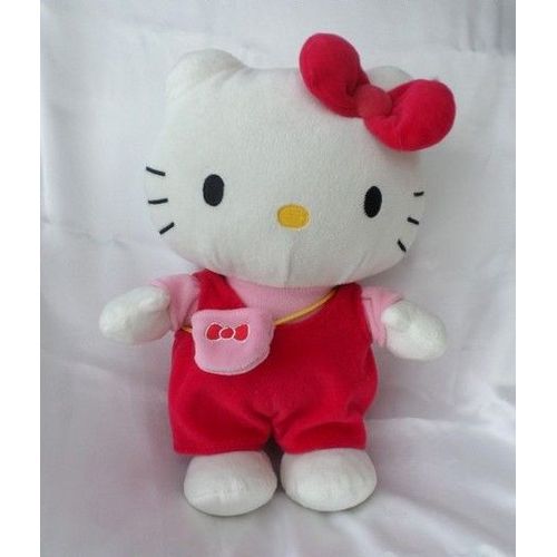 Doudou Peluche Hello Kitty Salopette Noeud Rouge Sac Rose Sanrio