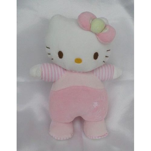 Doudou Peluche Hello Kitty Rose Bras Rayures Grelot Sanrio