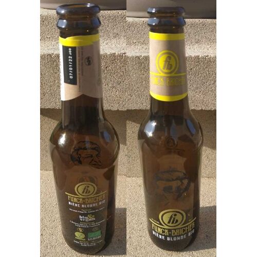 Luxembourg Bouteille Vide Empty Beer Bottle Sérigraphiée Funck Bricher Bière Blonde Bio