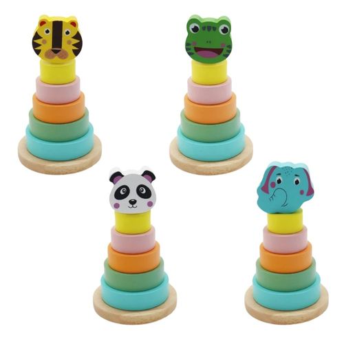 Tour À Empiler En Bois Pour Bébé Jouet Montessori et d'Eveil pour Motricité Fine Avec Modèle Animal Aléatoire - Dès 1 an