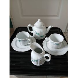 Service À Café 6 Pièces En Porcelaine De Pillivuyt Avec Motif Bleu Vert