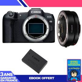 Boitier Canon EOS R8 + EF-EOS R + 1 Canon LP-E17 + Ebook 'Devenez Un Super Photographe'