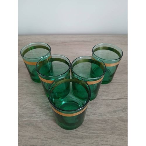 5 Verres À Liqueur Couleur Vert Avec Liseret Doré