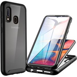 Coque Samsung Galaxy A20e 360° Antichoc - Étui Bumper Double Face Transparent avec Protecteur d'Écran Intégré et Protection Caméra - Noir