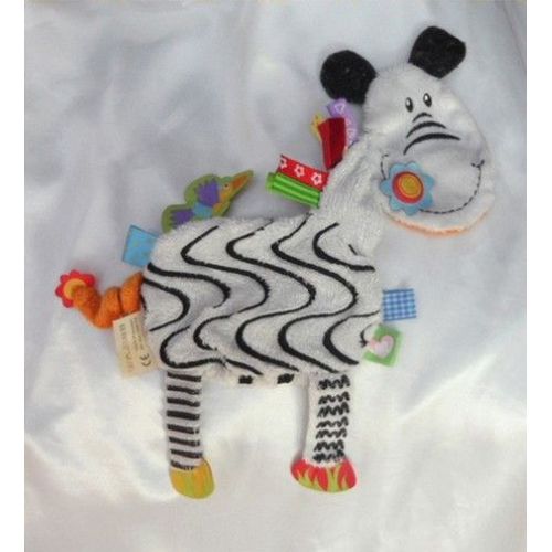 Doudou Plat Zèbre Friends Etiquettes Blanc Noir Orange Label-Label