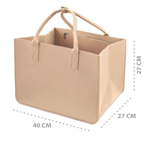 Sac cabas feutre sac shopper - panier feutre panier cabas grand sac shopping latérale pliable feutre beige 40x27x27 cm