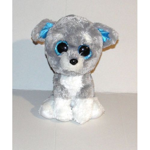 Peluche Chien Ty Husky Gris Whiskers Doudou Chien Yeux Bleus Brillant Beanie Boo'S