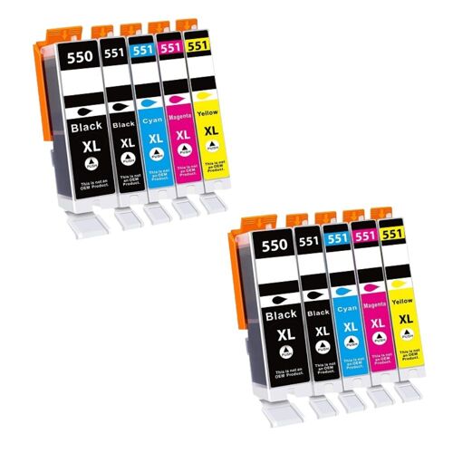 Pack de 10 Cartouches 550/551 XL Compatibles pour Imprimante CANON 550/551 XL