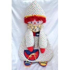 Peluche Doudou Range Pyjama Clown Lutin Rouge Bleu Etoiles Vintage Corolle