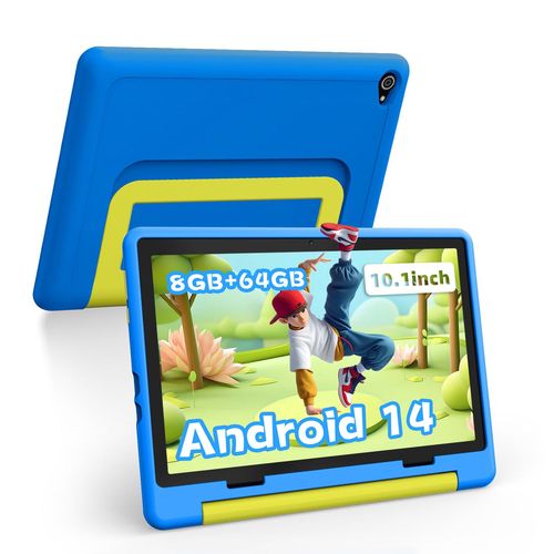 Tablette pour Enfant 10 Pouces Android 14 Tablette Enfants avec 8GB+64GB(TF 1TB),Kids Tablette Tactile Octa-Core,Éducative Apps Pré-Installé,Contrôle Parental, WiFi 6, BT5.0,5000mAh(Bleu)