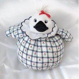 Doudou Peluche Canard Boule Blanc Bleu Carreaux Cerise
