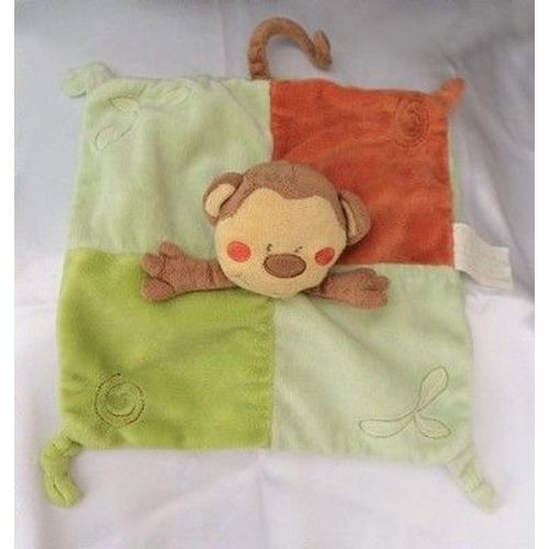 Doudou Peluche Plat Singe Marron Vert Orange Kimbaloo