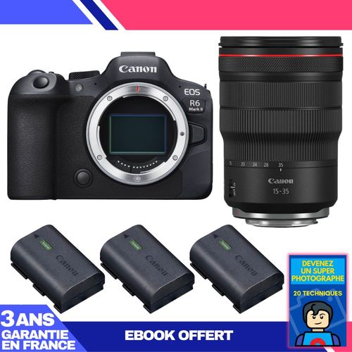 Boitier Canon EOS R6 Mark II + RF 15-35mm f/2.8 L IS USM + 3 Canon LP-E6NH + Ebook 'Devenez Un Super Photographe'