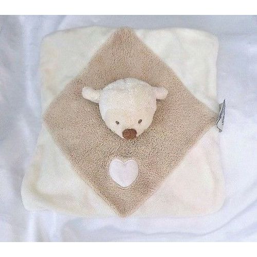 Doudou Peluche Plat Carré Mouton Beige Et Ecru Coeur Nattou