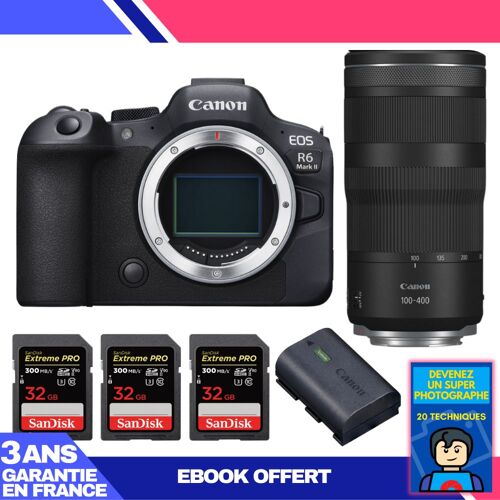 Boitier Canon EOS R6 Mark II + RF 100-400mm f/5.6-8 IS USM + 3 SanDisk 32GB Extreme PRO UHS-II SDXC 300 MB/s + 1 Canon LP-E6NH + Ebook 'Devenez Un Super Photographe'