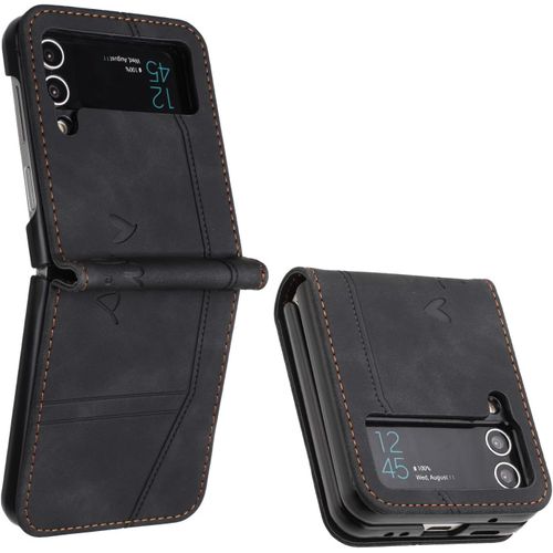 Sjzg-Coque Pour Samsung Galaxy Z Flip 4, Etui Coque Samsung Z Flip 4, Housse Samsung Z Flip 4, Protection Etui À Rabat Housse En Cuir Pu Avec Antichoc Tpu Flip Housse Pour Samsung Z Flip 4 (Noir)