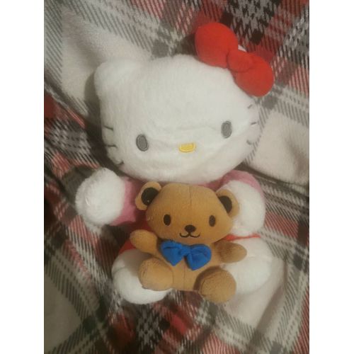 Peluche Hello Kitty Rose Rouge Avec Son Ours Doudou Sanrio