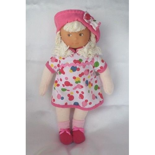 Doudou Poupée Tresses Robe Blanc Ronds Multicolore Chapeau Et Pieds Rose 2008 Corolle
