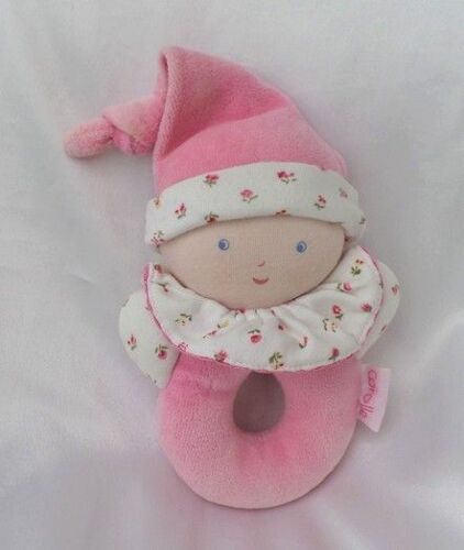 Doudou Peluche Corolle Anneau Lutin Hochet Fille Rose Et Tissu Blanc Fleurs 2000