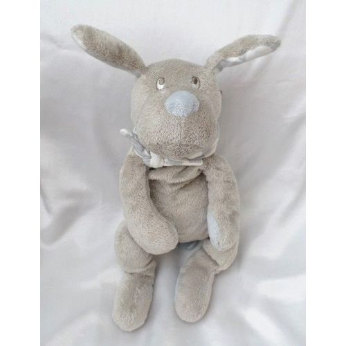 Doudou Peluche Chien Fifi Gris Et Bleu Foulard Gris Rond Blanc 2001 Dimpel