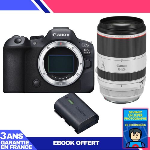 Boitier Canon EOS R6 Mark II + RF 70-200mm f/2.8 L IS USM + 1 Canon LP-E6NH + Ebook 'Devenez Un Super Photographe'