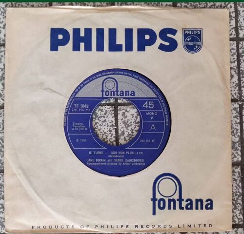 Jane Birkin And Serge Gainsbourg - Je T'Aime... Moi Non Plus / Jane B - Vinyle 45 Trs. Uk Mono 1969, Chanson Française. -