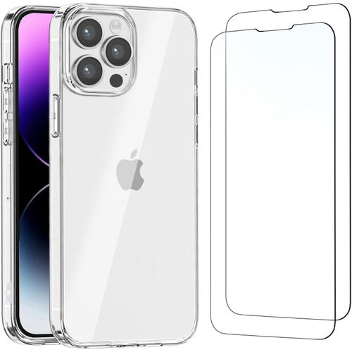 Case For Iphone 14 Pro (6.7 Inches) Ultra Transparent Soft Tpu Gel Silicone And 2 × Tempered Glass For Iphone 14 Pro (6.7 Inches) Screen Protector Film