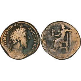 Rome - Sesterce - Marc Aurele - 173 Ad - Jupiter Assis Tenant Une Victoire - 27.40 Mm - 25-222