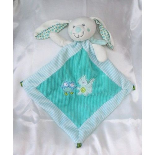 Doudou Peluche Plat Lapin Bleu Losange Hibou Renard Mots D'Enfants