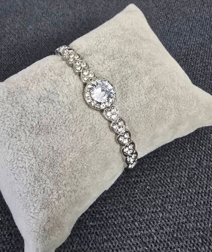 Bracelet Jonc Argenté Coeur En Strass Mariage Soiree
