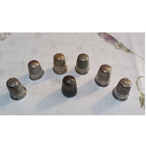 Lot De 7 Dés À Coudre Des Années 70 Métal Argenté