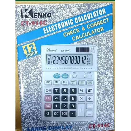 Calculatrice Electronique grand écran 12 chiffres avec check et correction automatique CT-914C