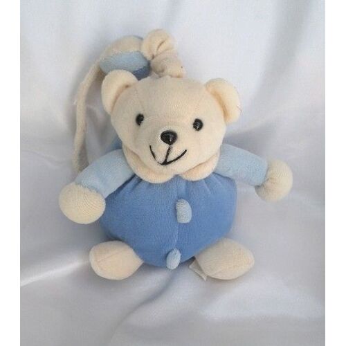 Doudou Peluche Ours Boule Musical Ecru Et Bleu Importé Par Color Club France