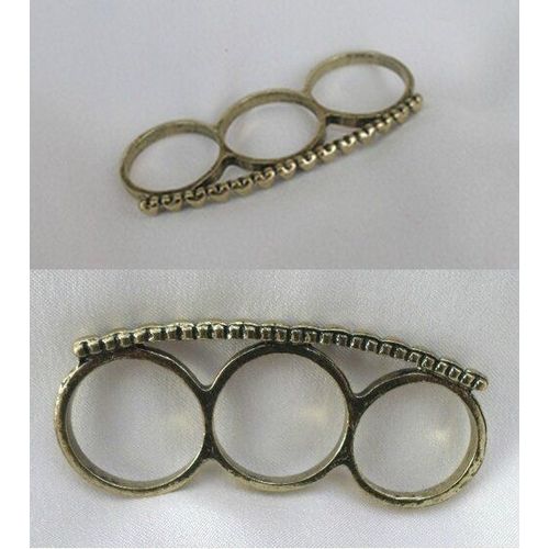 Bague 3 Doigts Fashion Style Vintage Coeurs Métal Couleur Bronze 17-18