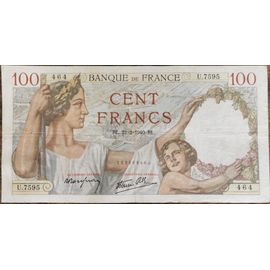 Billet 100 Francs Sully 22 = 2 = 1940 France U.7595