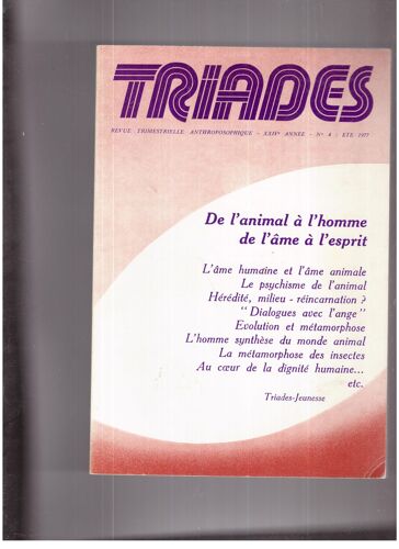 Triade De L'animal À L'homme À L'esprit N°4 Été 1977