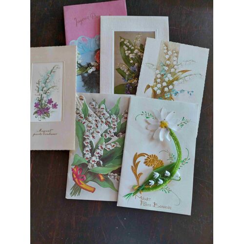 Lot De 6 Cartes Postales, Écrites ; Muguet Porte Bonheur 1er Mai, Dont Une Pliante Et Une Avec Brin De Muguet 3d