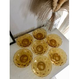 Vintage Lot De 7 Coupelles À Fruit En Verre Marron Ambré