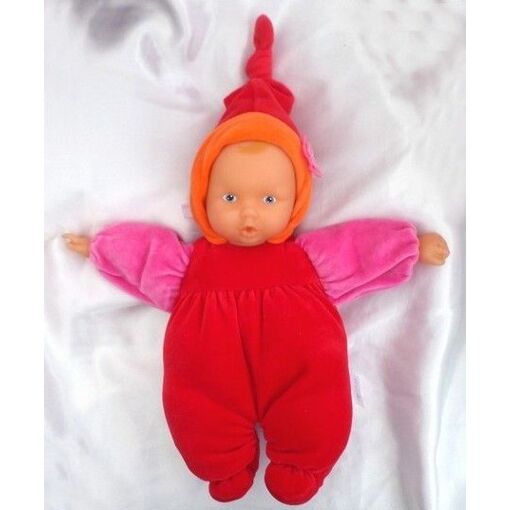 Doudou Poupée lutin grenadine rouge orange rose fleurs Corolle