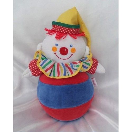 Doudou Peluche Culbito Clown Bleu Et Rouge Collerette Multicolore Bonnet Jaune Corolle